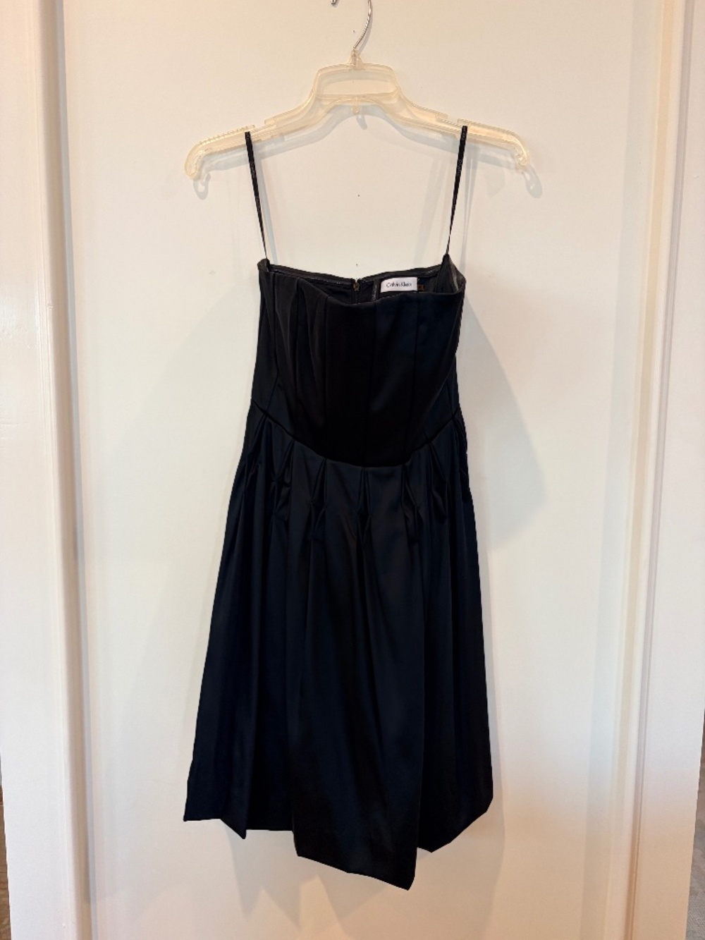 Calvin Klein Black Satin Corset Fit and Flare Strapless Dress Size 4P